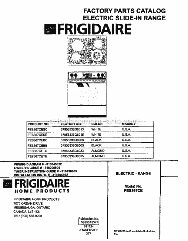 Frigidaire FES367CETE Slide-In, Electric Electric Range Page C Diagram