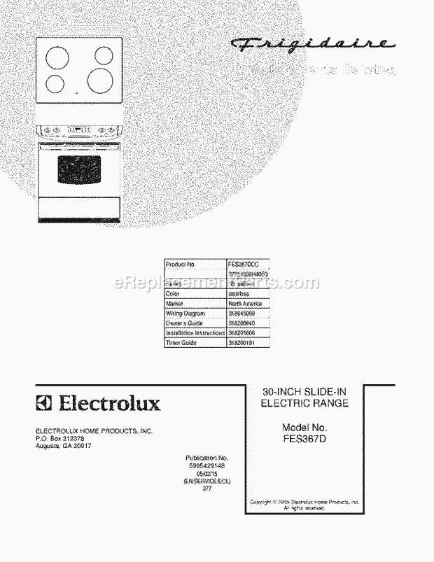 Frigidaire FES367DCC Slide-In, Electric Electric Range Page C Diagram