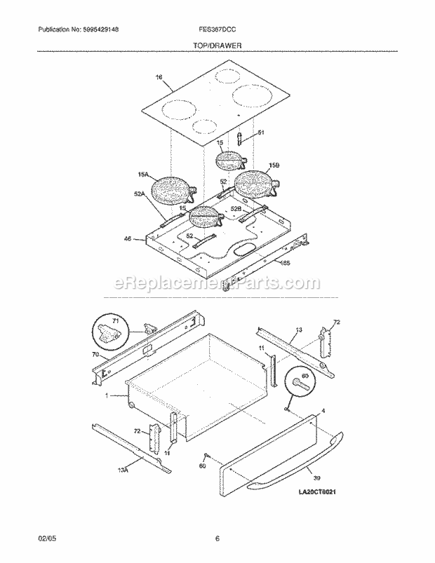 Frigidaire FES367DCC Slide-In, Electric Electric Range Top / Drawer Diagram