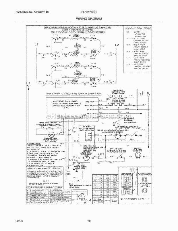 Frigidaire FES367DCC Slide-In, Electric Electric Range Page F Diagram