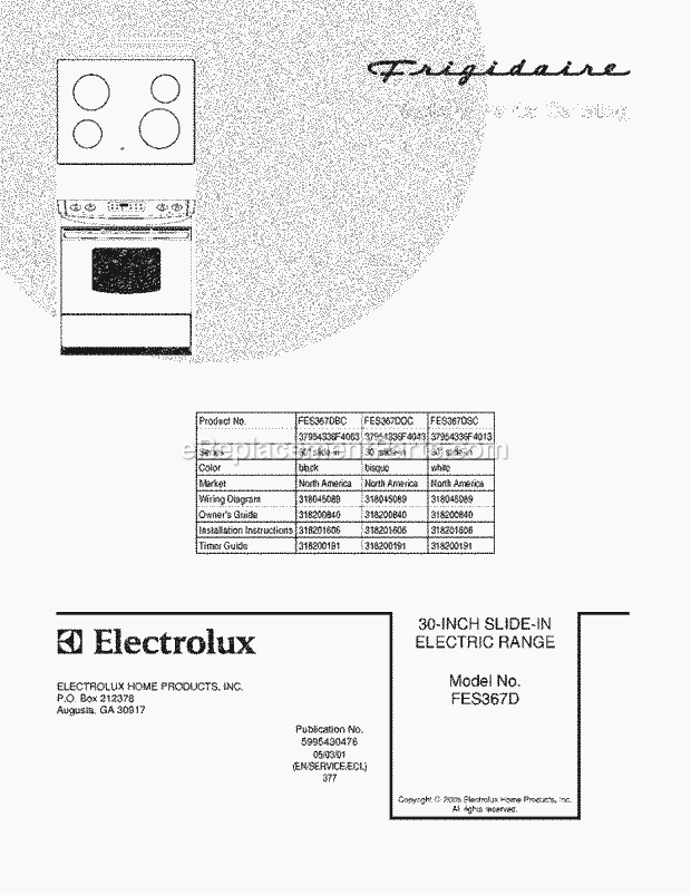 Frigidaire FES367DSC Slide-In, Electric Frigidaire/Electric Range Page C Diagram