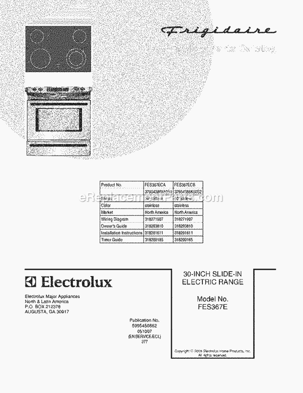 Frigidaire FES367ECB Slide-In, Electric Range Page C Diagram