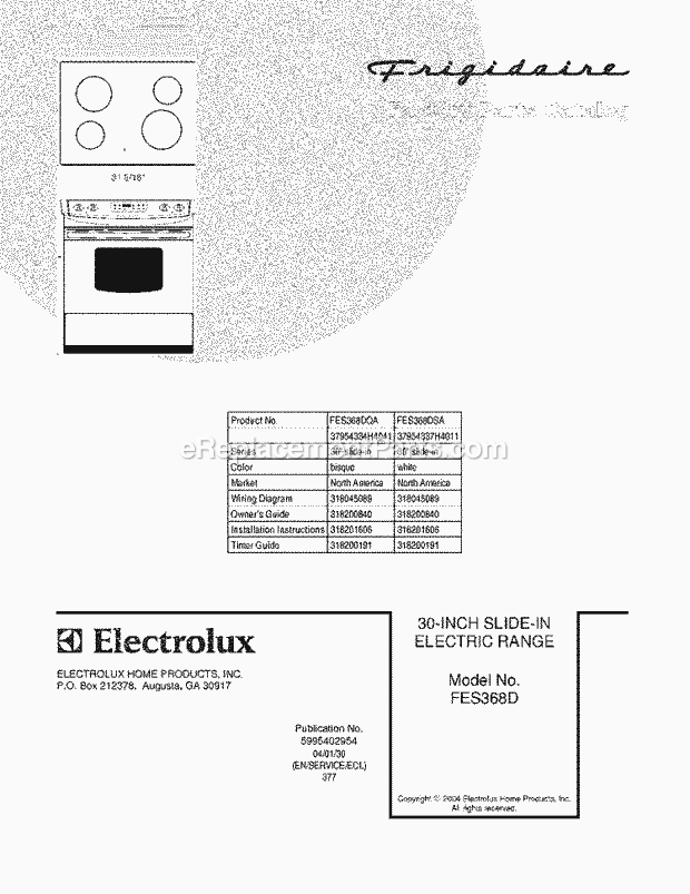 Frigidaire FES368DQA Slide-In, Electric Range Page C Diagram