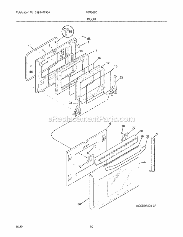 Frigidaire FES368DQA Slide-In, Electric Range Door Diagram