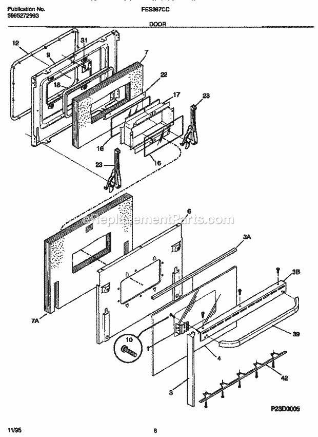 Frigidaire FES387CCSA Slide-In, Electric Electric Range Door Diagram