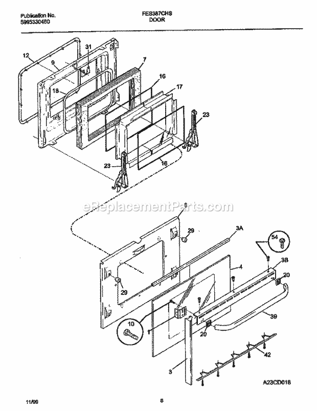 Frigidaire FES387CHSC Slide-In, Electric Electric Range Door Diagram