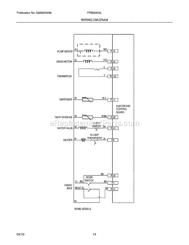 Frigidaire FFBD2403LB0A Dishwasher Page H Diagram