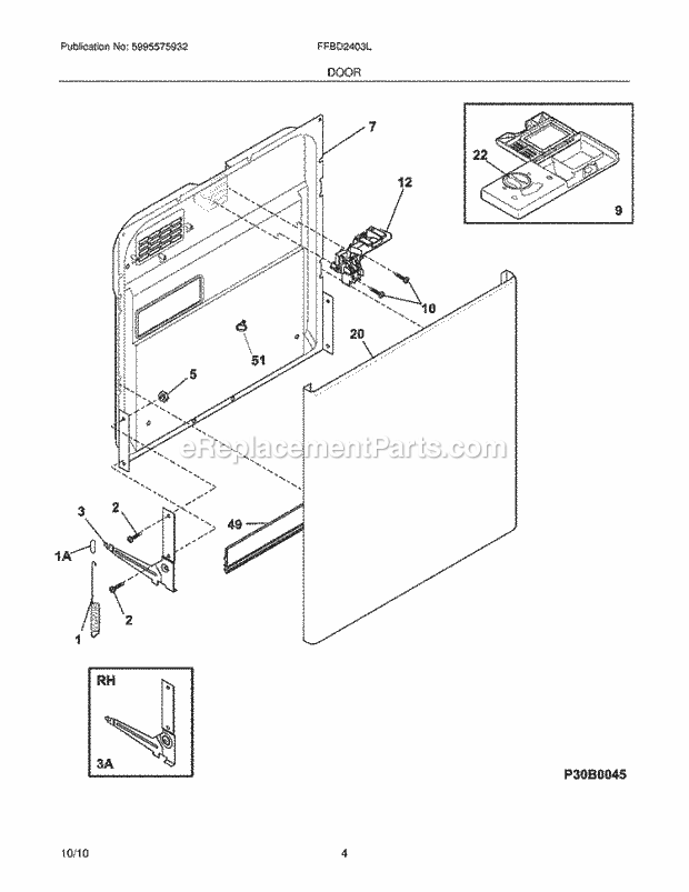 Frigidaire FFBD2403LB0B Dishwasher Door Diagram