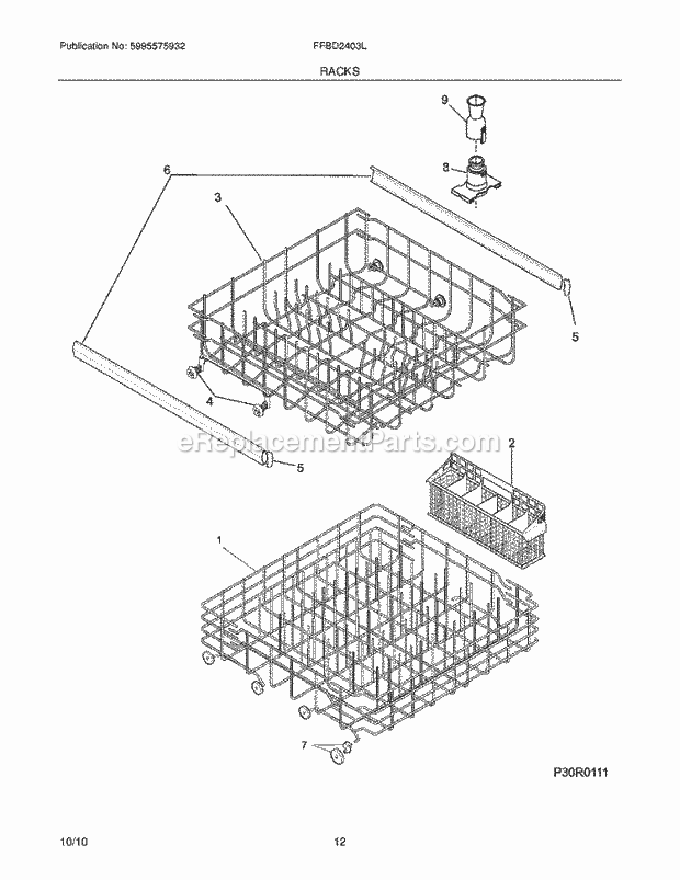 Frigidaire FFBD2403LB0B Dishwasher Racks Diagram