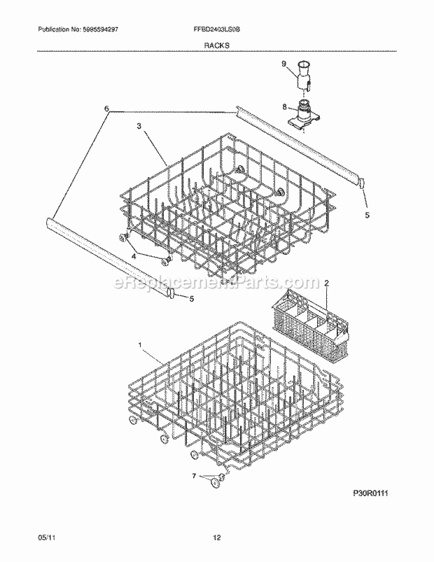 Frigidaire FFBD2403LS0B Dishwasher Racks Diagram