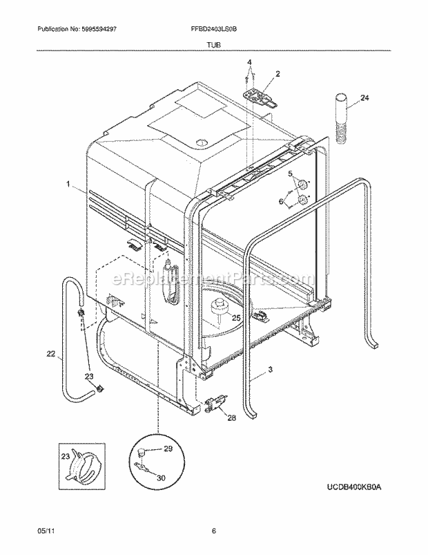 Frigidaire FFBD2403LS0B Dishwasher Tub Diagram