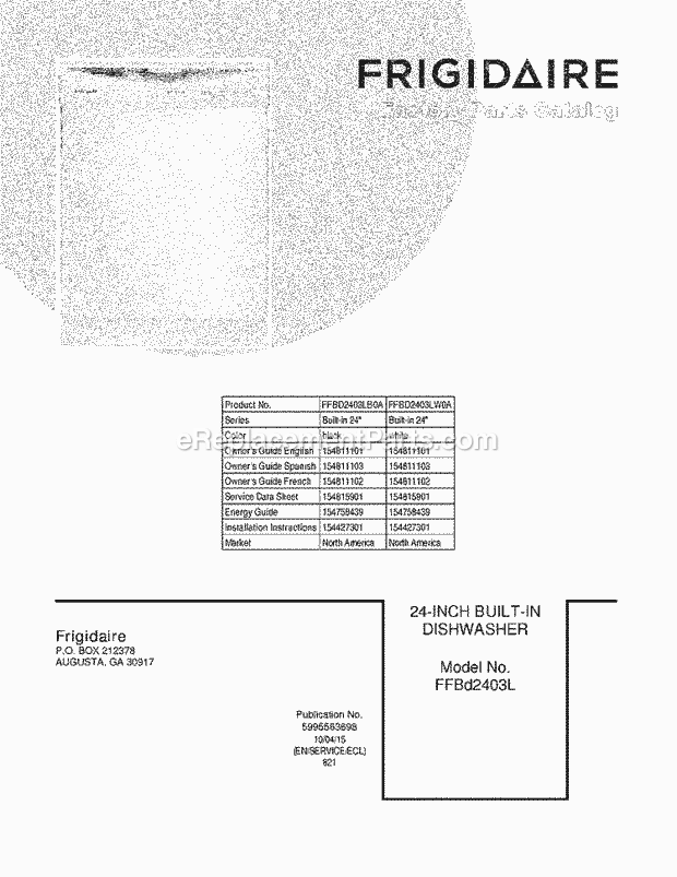 Frigidaire FFBD2403LW0A Dishwasher Page B Diagram