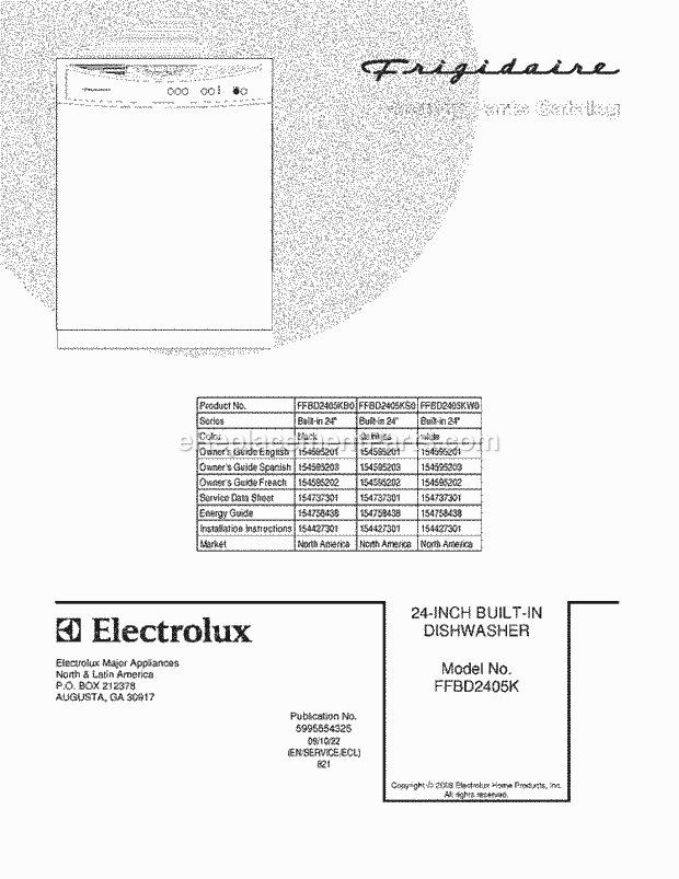 Frigidaire FFBD2405KW0 Dishwasher Page B Diagram