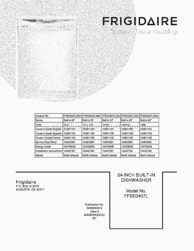 Frigidaire FFBD2407LQ0A Dishwasher Page B Diagram