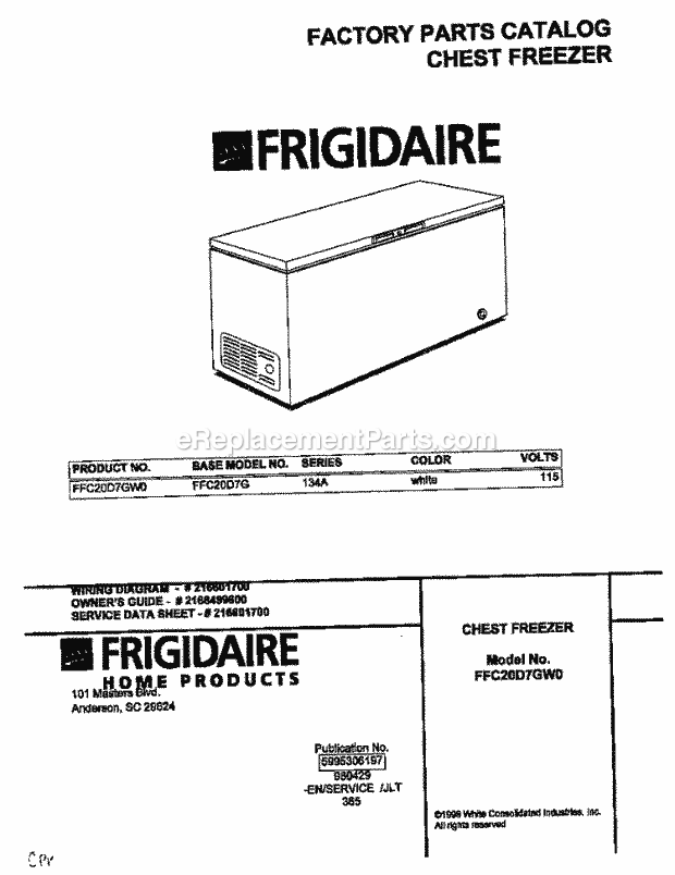 Frigidaire FFC20D7GW0 Chest Frigidaire/Freezer Page B Diagram