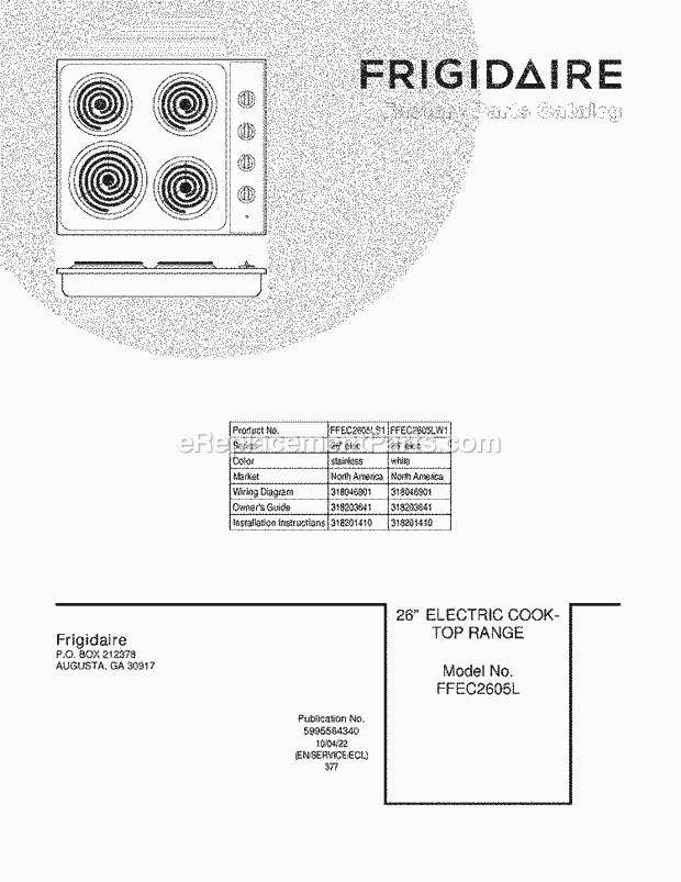 Frigidaire FFEC2605LW1 Range Page B Diagram