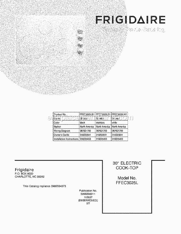 Frigidaire FFEC3025LW1 Range Page B Diagram