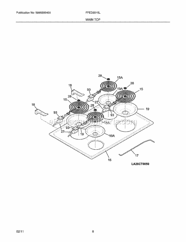 Frigidaire FFED3015LWB Range Main Top Diagram