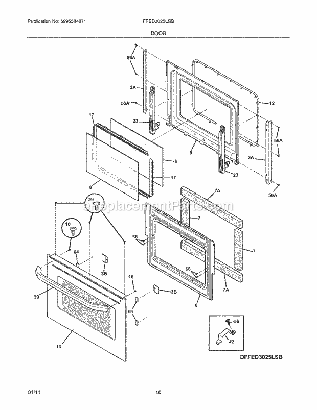 Frigidaire FFED3025LSB Range Door Diagram