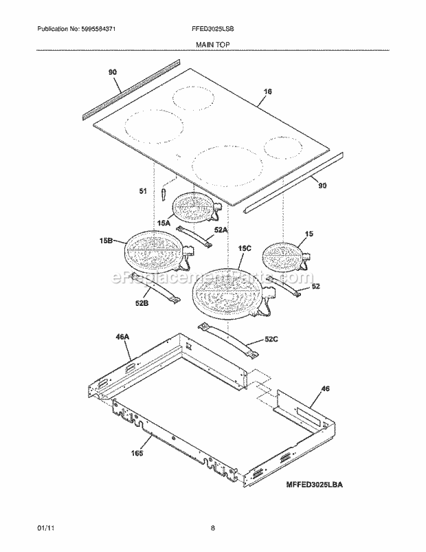 Frigidaire FFED3025LSB Range Main Top Diagram