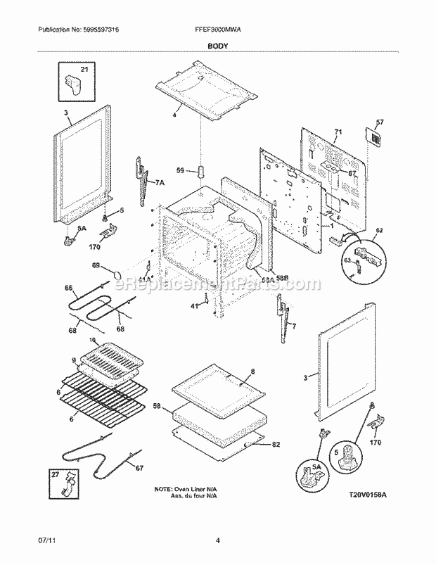 Frigidaire FFEF3000MWA Range Body Diagram