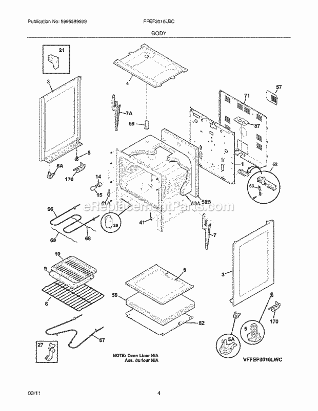 Frigidaire FFEF3010LBC Range Body Diagram