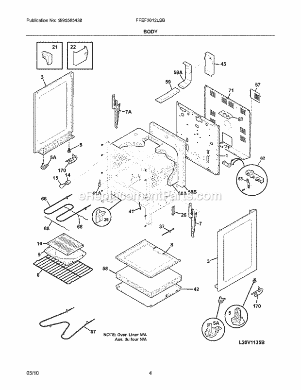 Frigidaire FFEF3012LSB Range Body Diagram