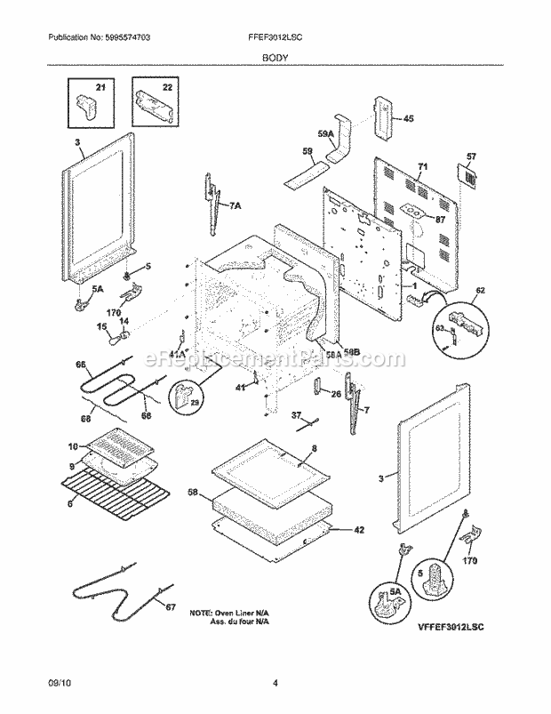 Frigidaire FFEF3012LSC Range Body Diagram