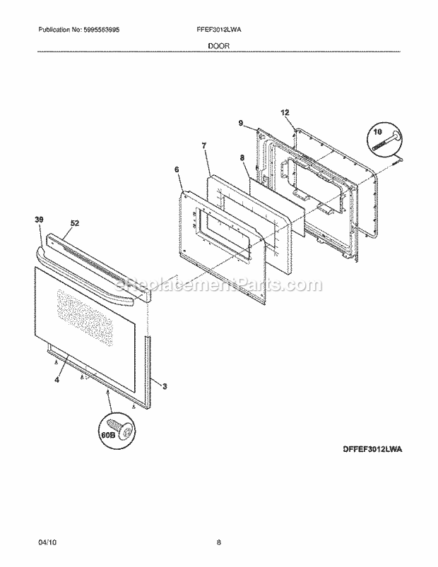 Frigidaire FFEF3012LWA Range Door Diagram