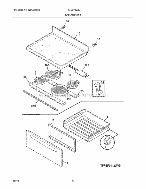 Frigidaire FFEF3012LWB Range Top/Drawer Diagram