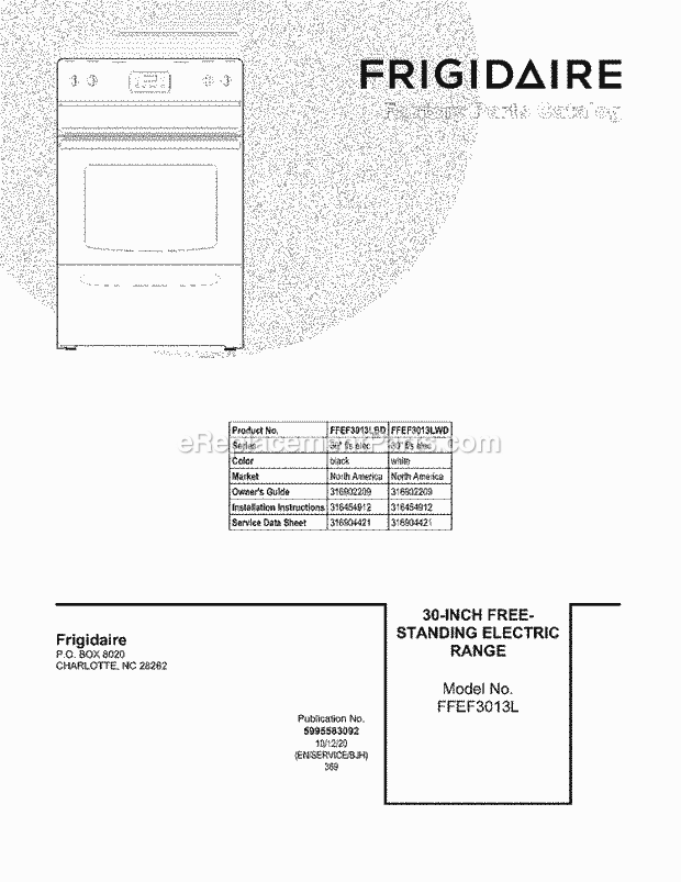 Frigidaire FFEF3013LBD Range Page C Diagram