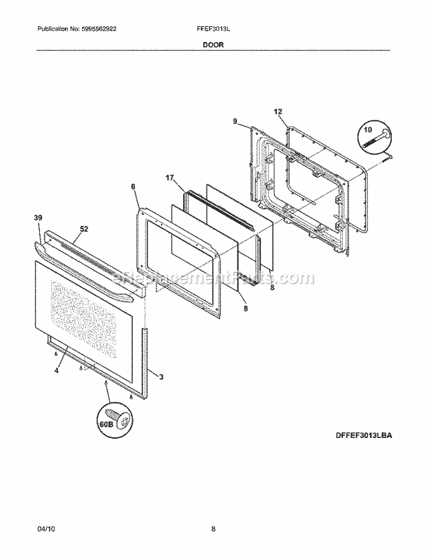 Frigidaire FFEF3013LWA Range Door Diagram