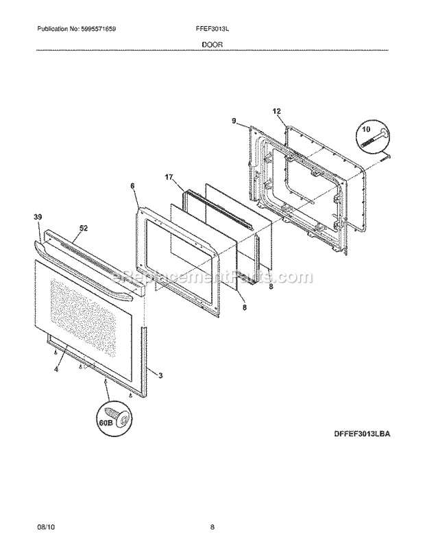 Frigidaire FFEF3013LWB Range Door Diagram