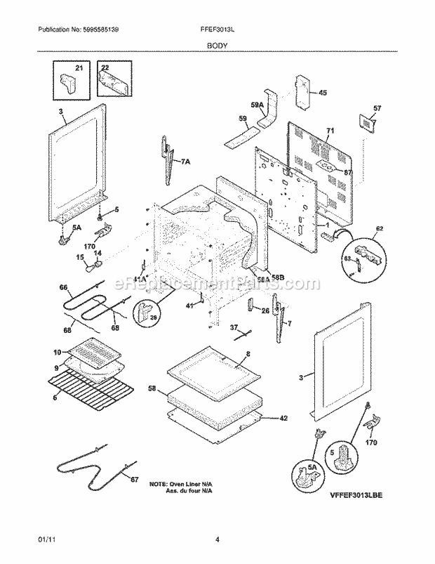 Frigidaire FFEF3013LWE Range Body Diagram