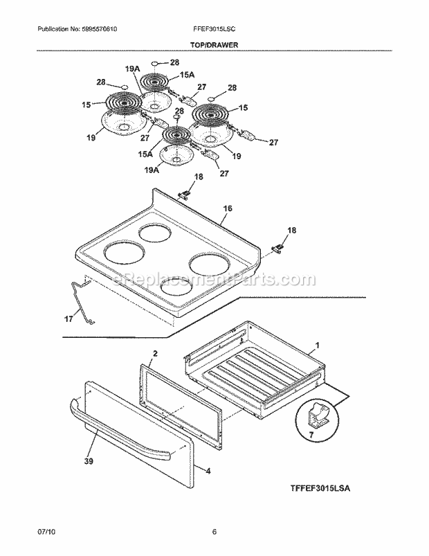 Frigidaire FFEF3015LSC Range Top/Drawer Diagram