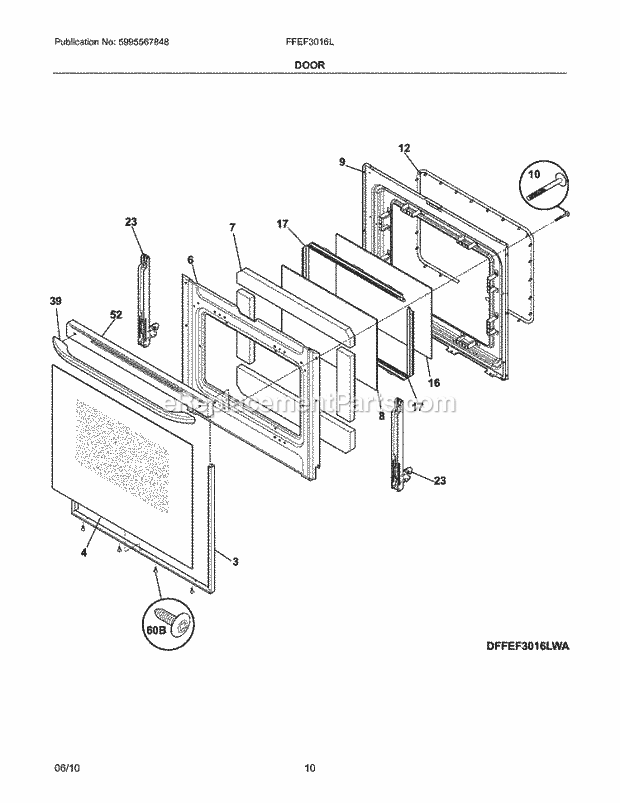 Frigidaire FFEF3016LBB Range Door Diagram