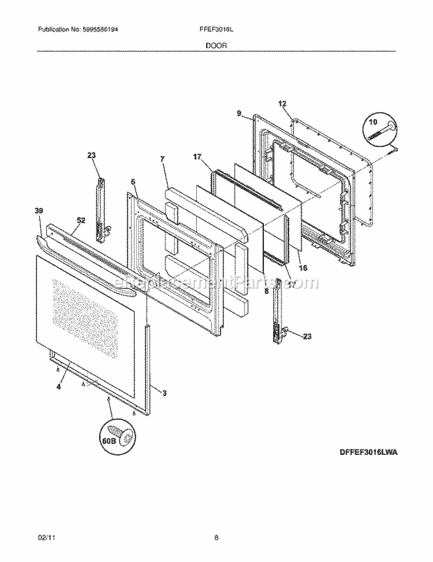 Frigidaire FFEF3016LBC Range Door Diagram