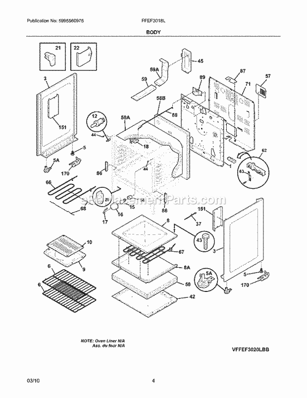 Frigidaire FFEF3018LBA Range Body Diagram