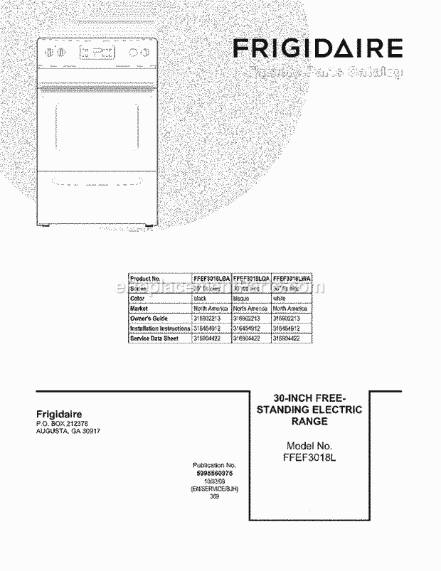 Frigidaire FFEF3018LBA Range Page C Diagram