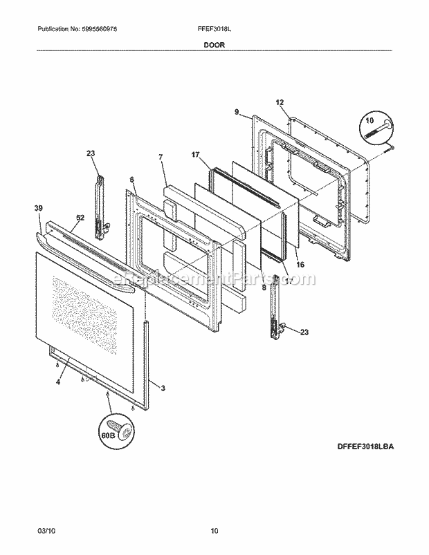 Frigidaire FFEF3018LBA Range Door Diagram