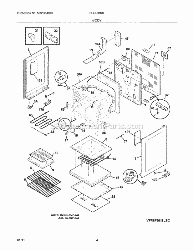 Frigidaire FFEF3018LBC Range Body Diagram