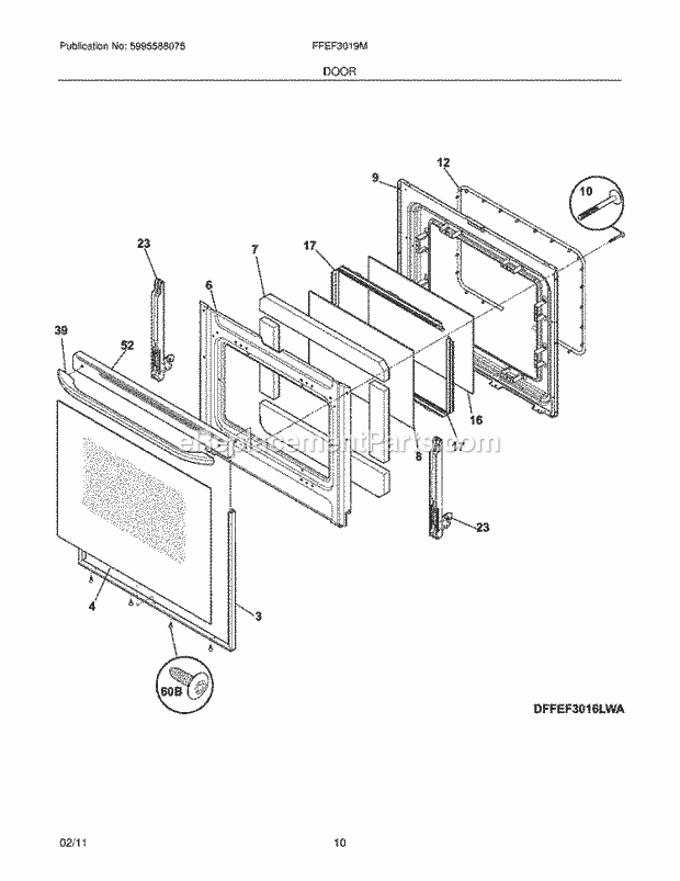 Frigidaire FFEF3019MBA Range Door Diagram