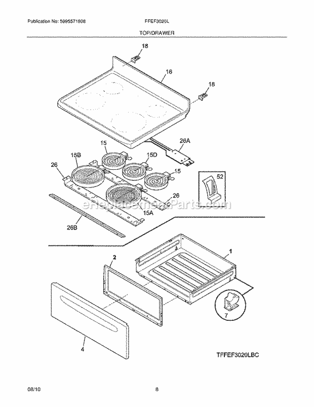 Frigidaire FFEF3020LBC Range Top/Drawer Diagram