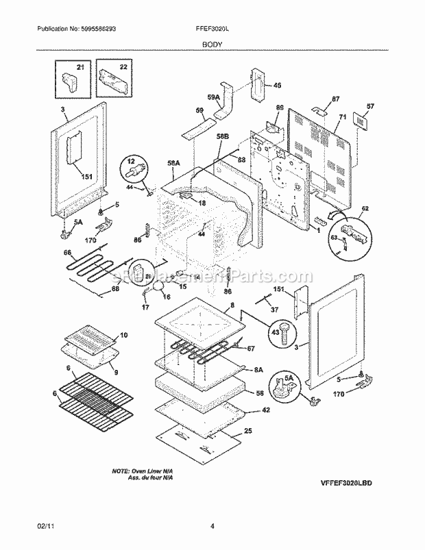 Frigidaire FFEF3020LWD Range Body Diagram