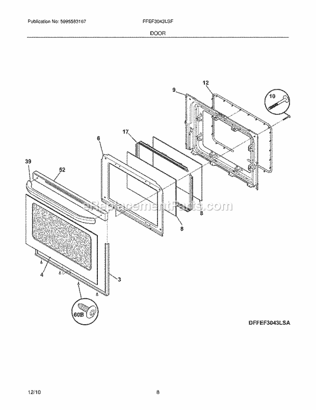 Frigidaire FFEF3043LSF Range Door Diagram