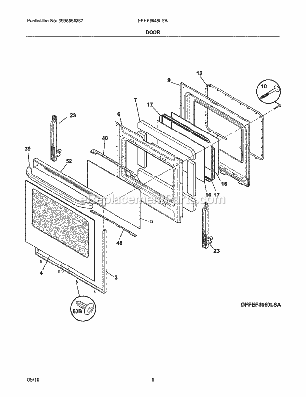 Frigidaire FFEF3048LSB Range Door Diagram