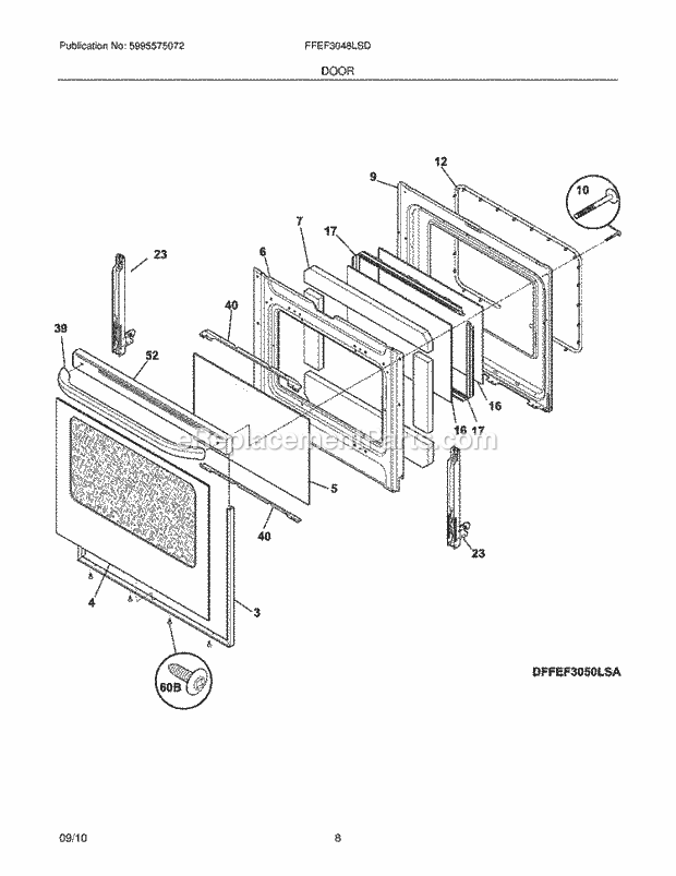 Frigidaire FFEF3048LSD Range Door Diagram