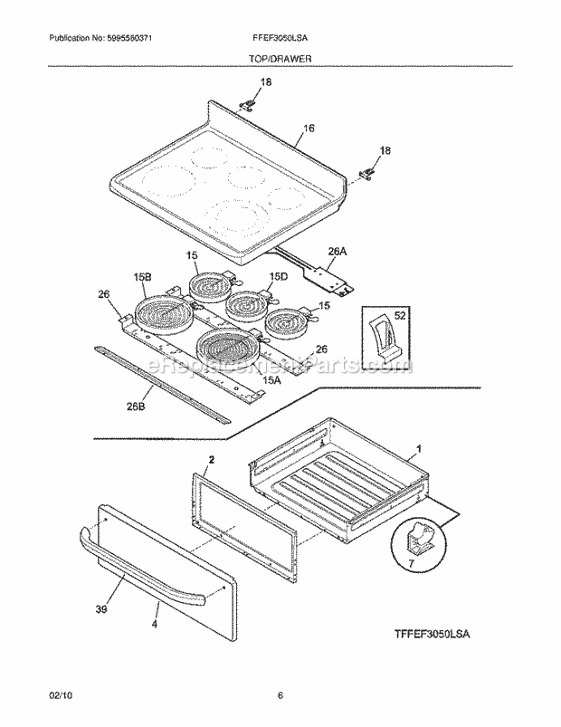 Frigidaire FFEF3050LSA Range Top/Drawer Diagram