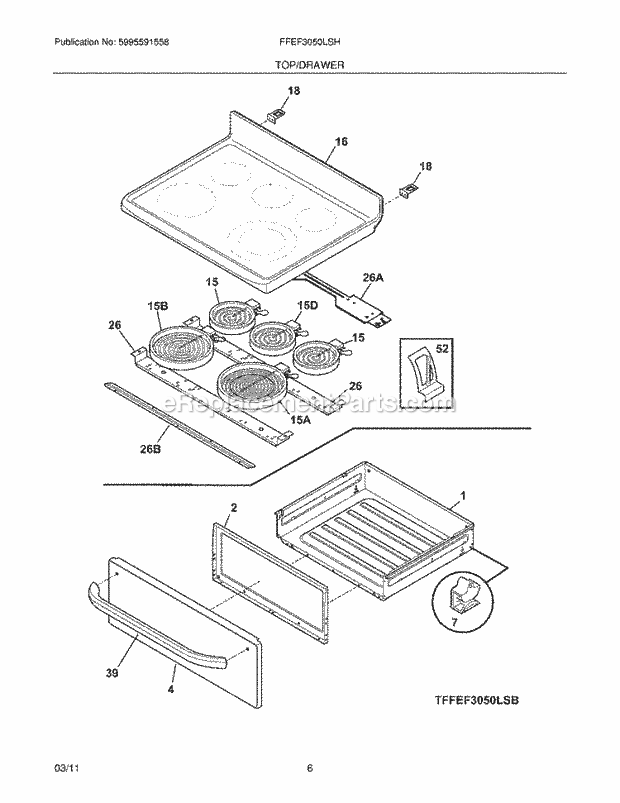 Frigidaire FFEF3050LSH Range Top/Drawer Diagram