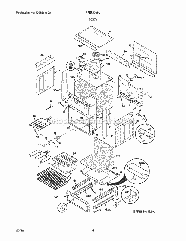 Frigidaire FFES3015LBA Range Body Diagram